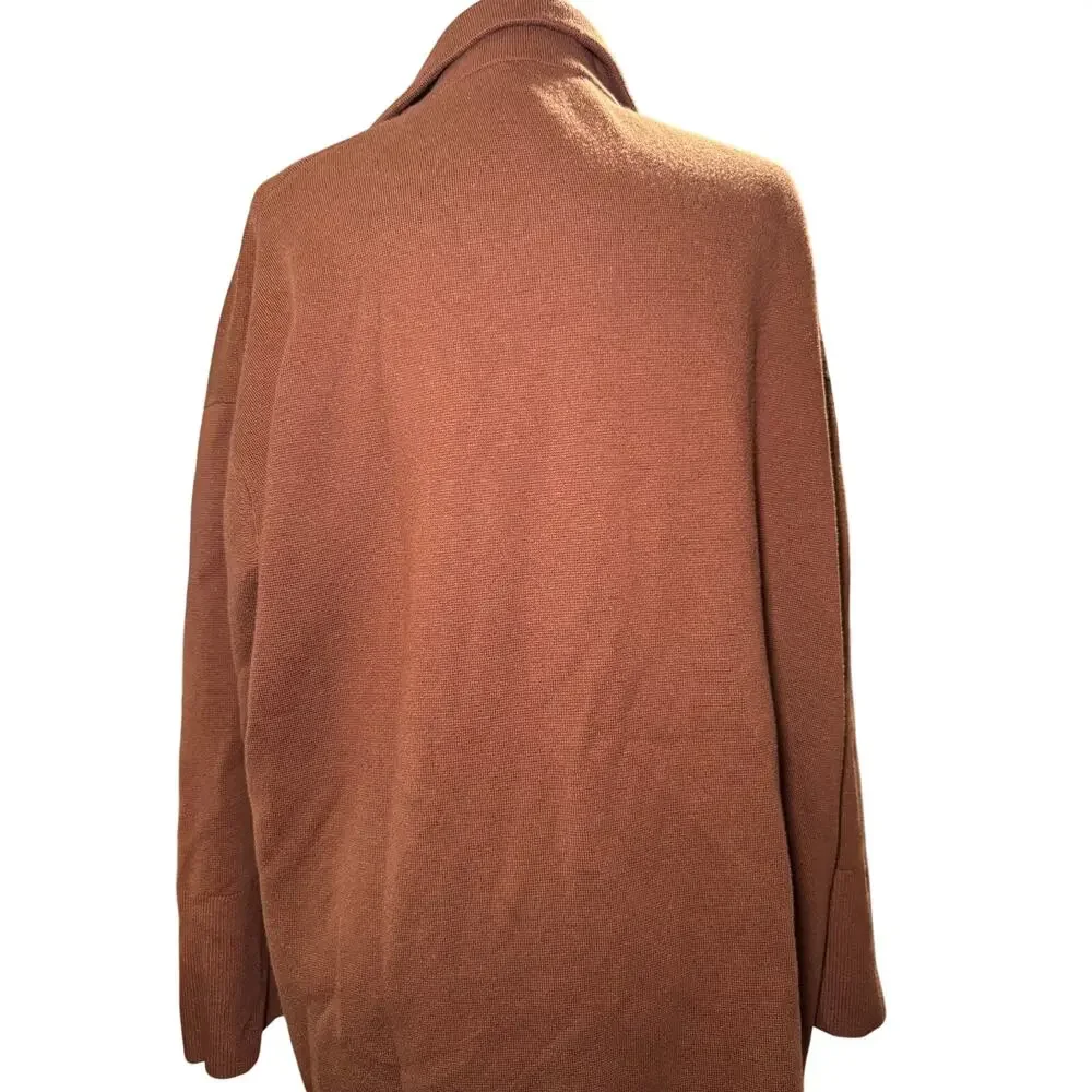 J. Crew Merino Wool Blend Long Cardigan Blazer, Cognac Brown, Plus Size 2XL